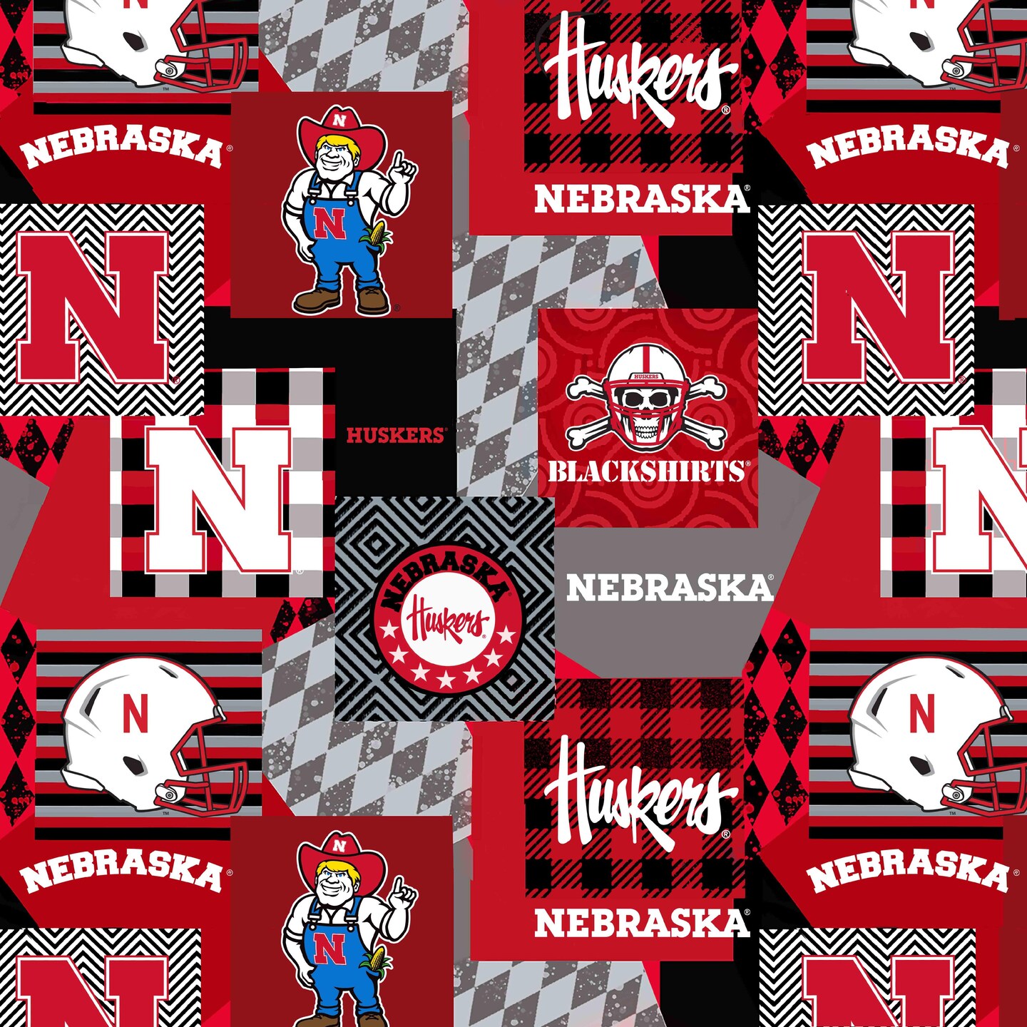 Sykel Enterprises-University of Nebraska Minky Fabric with Geometric Design-Nebraska Cornhuskers Minky Fleece Sold By The Yard