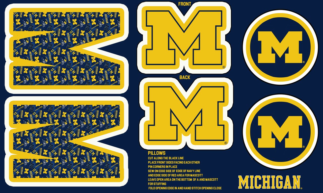Sykel Enterprises-University of Michigan Minky DIY Pillow Project. Cut, Sew, and Stuff-Each Panel yields 3 pillows