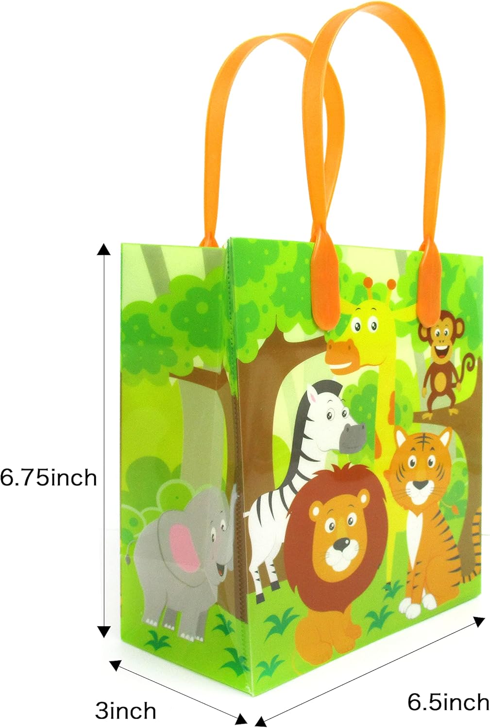 TINYMILLS Safari Jungle Animals Themed Party Favor Bags Treat Bags with Handles, Safari Animals Jungle Book Candy Bags for Birthday Party Goodie Bags, Pack of 12