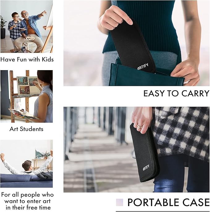 ARTIFY 10 Pieces Paint Brush Set, Intermediate Series, Includes a Carrying Case, Premium Hog Bristle Brushes for Acrylic and Oil Painting (Green - Hog Bristle)