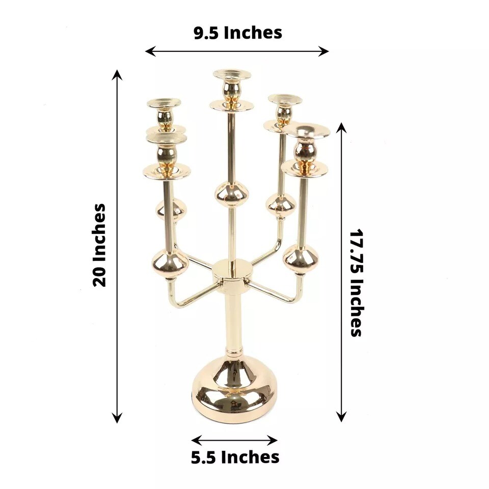Gold 20&#x22; Metal 5 Arm Candelabra Taper Candle Holder Centerpiece Party Events