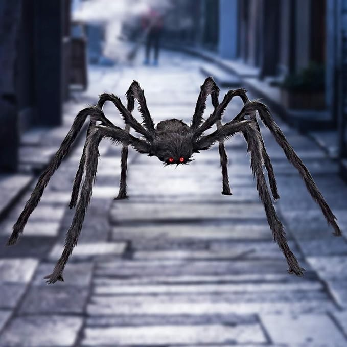 Halloween Giant Spider 6.6 Ft, Libay Outdoor Halloween Decorations Large Fake Hairy Spider Scary Furry Spider Props Outside Yard Creepy Decor, Black