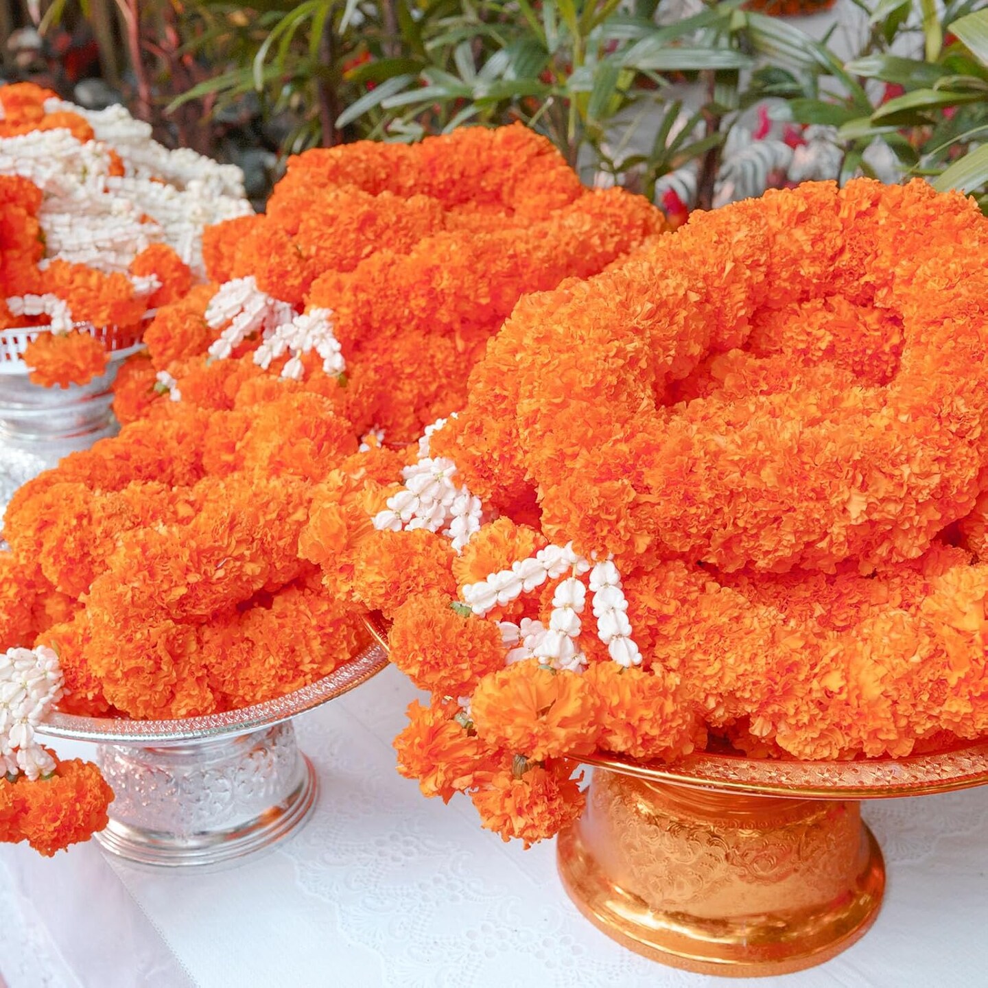 2 Pack 5 ft Marigold Garland Marigold Flowers for Diwali