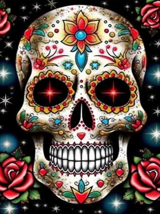 5D Diamond Painting Rose Skeleton Full Drill Paint with Diamond Art Kits for Adults, DIY Skull Flower Painting by Number Kits Cross Stitch Rhinestone Wall Home Decor 30x40cm (12&#x22;x16&#x22;)