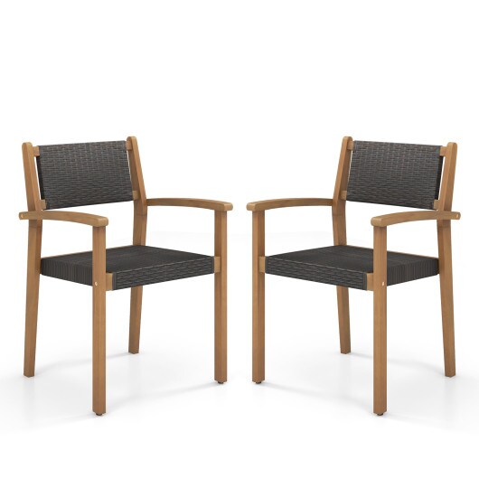 Stackable Outdoor Wicker Chairs Set of 2 Acacia Wood Mixed Brown Patio Seating