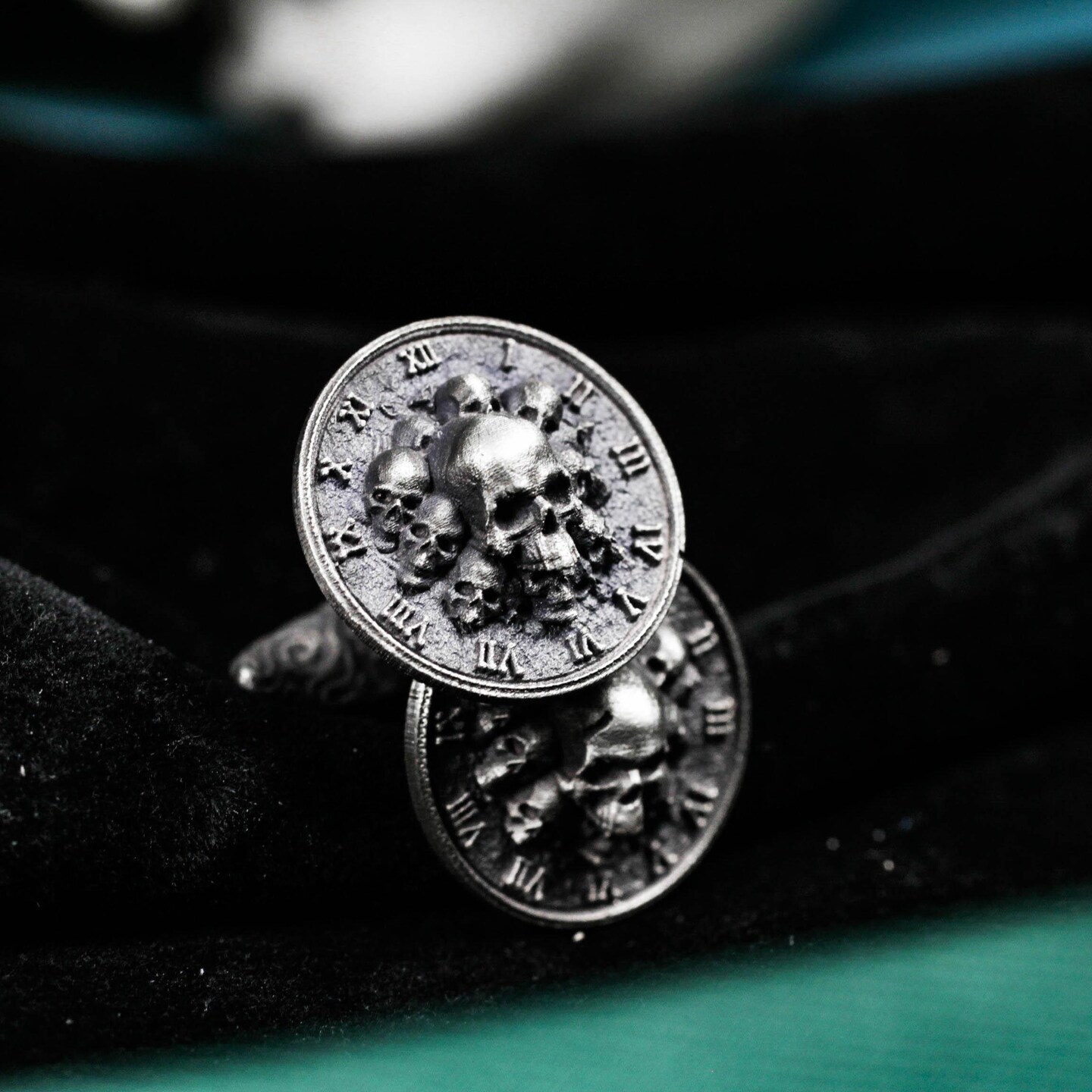 Handmade 925 Silver Skull Clock Cufflinks  C Gothic Memento Mori