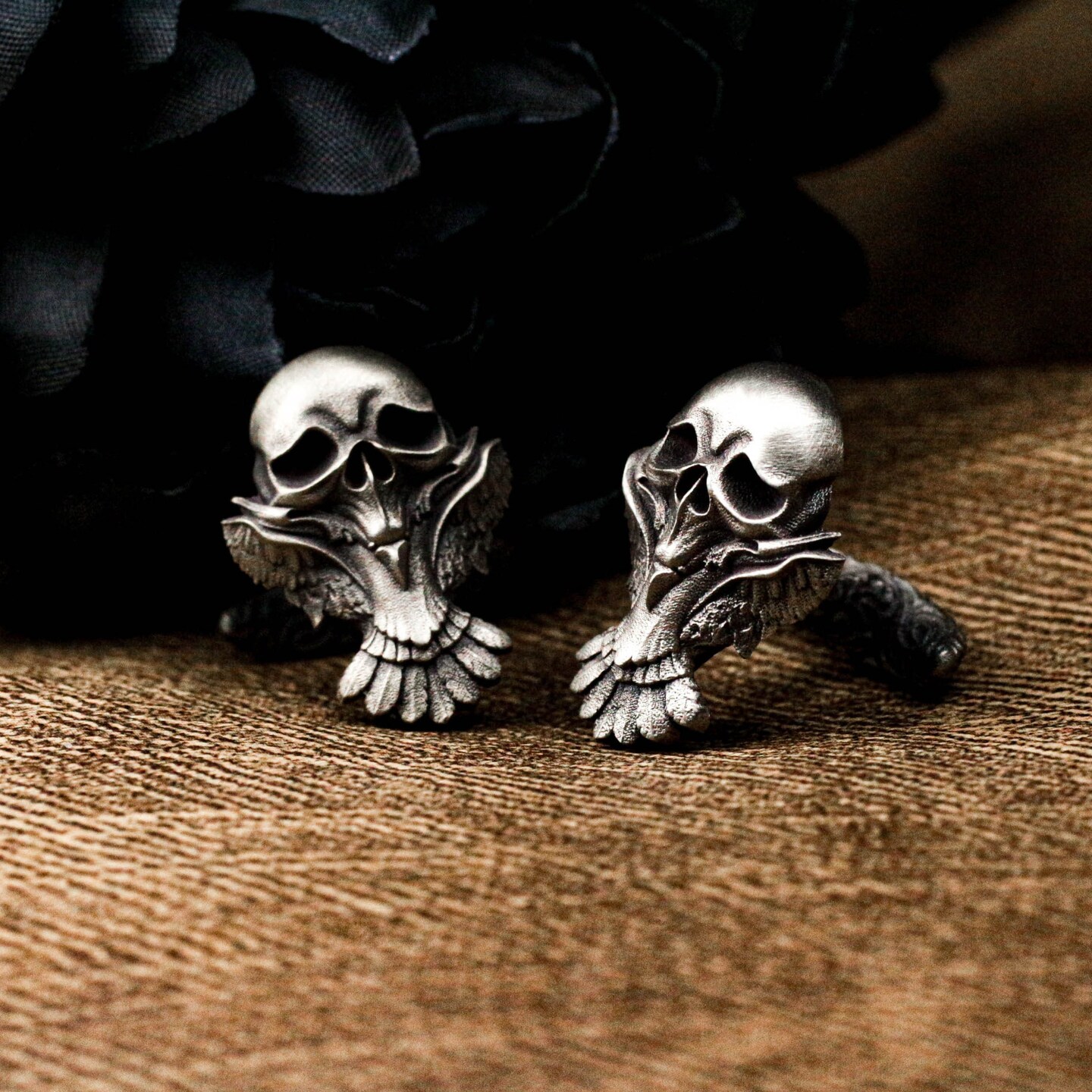 925 Silver Skull Owl Cufflinks: Engraved Bird Head Cufflinks