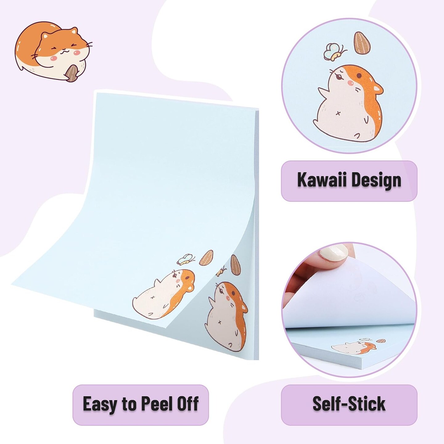Sticky Notes, 8 Pads, 400 Sheets, Tiny Hamster Sticky Notes
