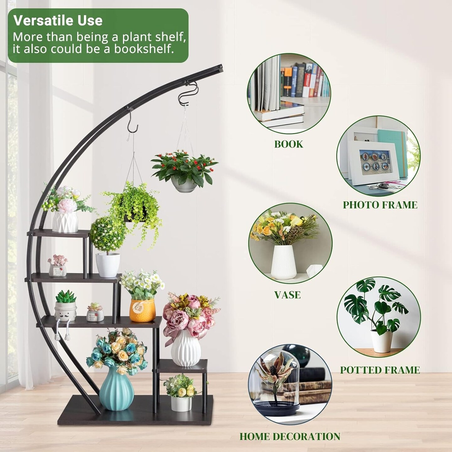 2-Pieces 5-Tier Semicircle Ironwood Plant Stand