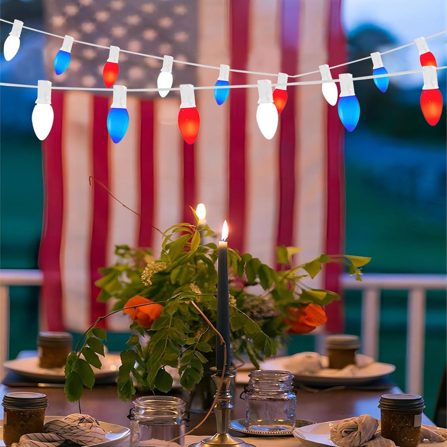 4th of July Outdoor Lights,25FT C7 LED Red White and Blue String Lights with 28 Bulbs(3 Spare),Patriotic Decorations Light for Memorial Day Independence Day Garden Backyard Decorations