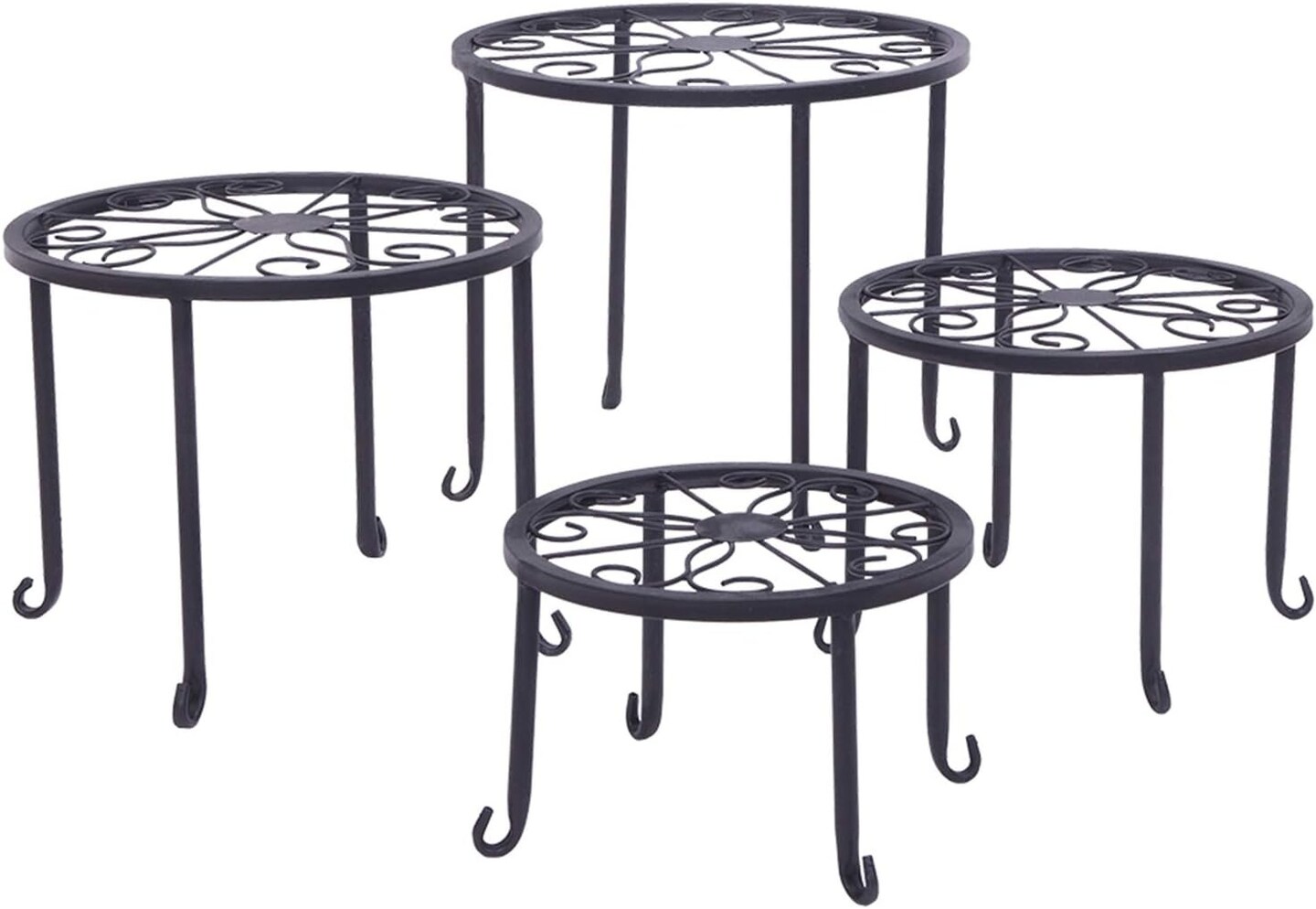 4-in-1 Round Pattern Metal Plant Stand &#x26; Flower Pot Rack