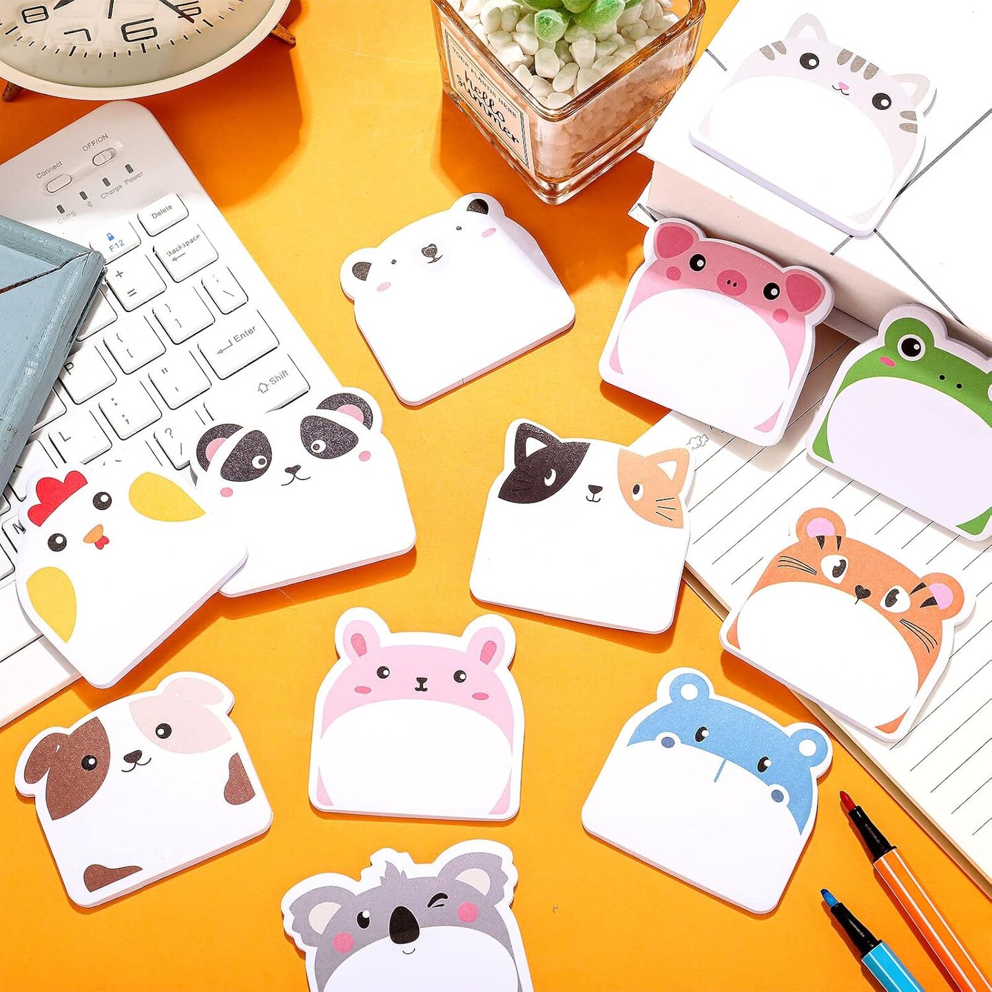 24 Pads Cute Sticky Notes Kawaii Fun Animal Sticky Notes Pads Bulk Cartoon Memo Self Adhesive for Veterinary Gift Office School Tab Animal Party Supplies(Classic Animals)