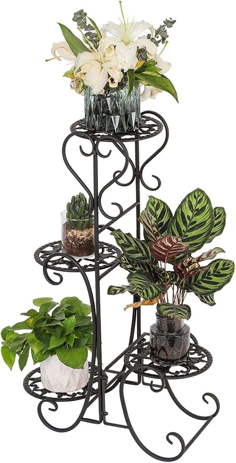4-Tier Metal Plant Stand with Rounded Shelves
