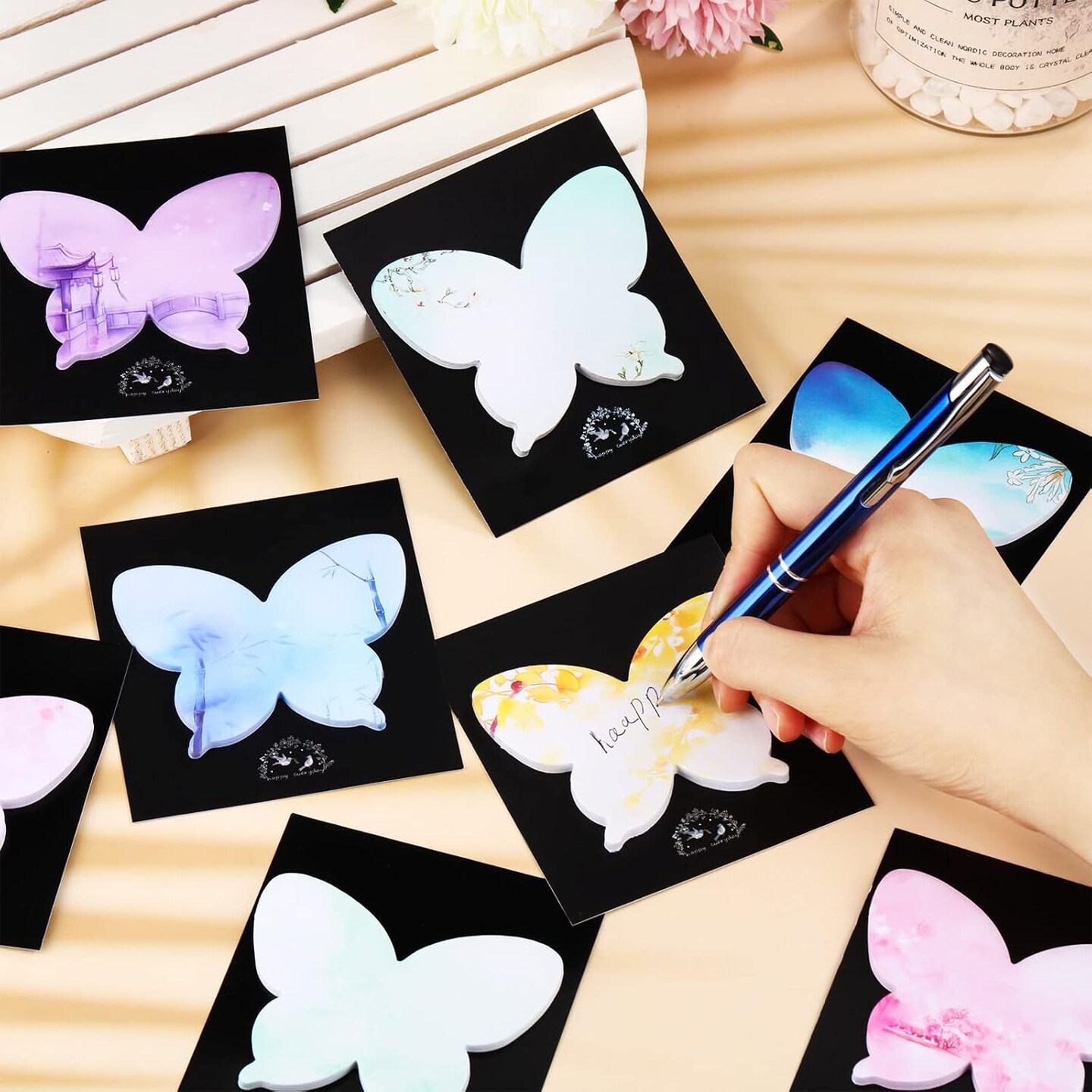 360 Pieces Sticky Notes Cute Butterfly Shaped Self-Sticky Notes Colored Watercolor Sticky Note Memo Pads for Reminders Studying School Home Family Office Supplies