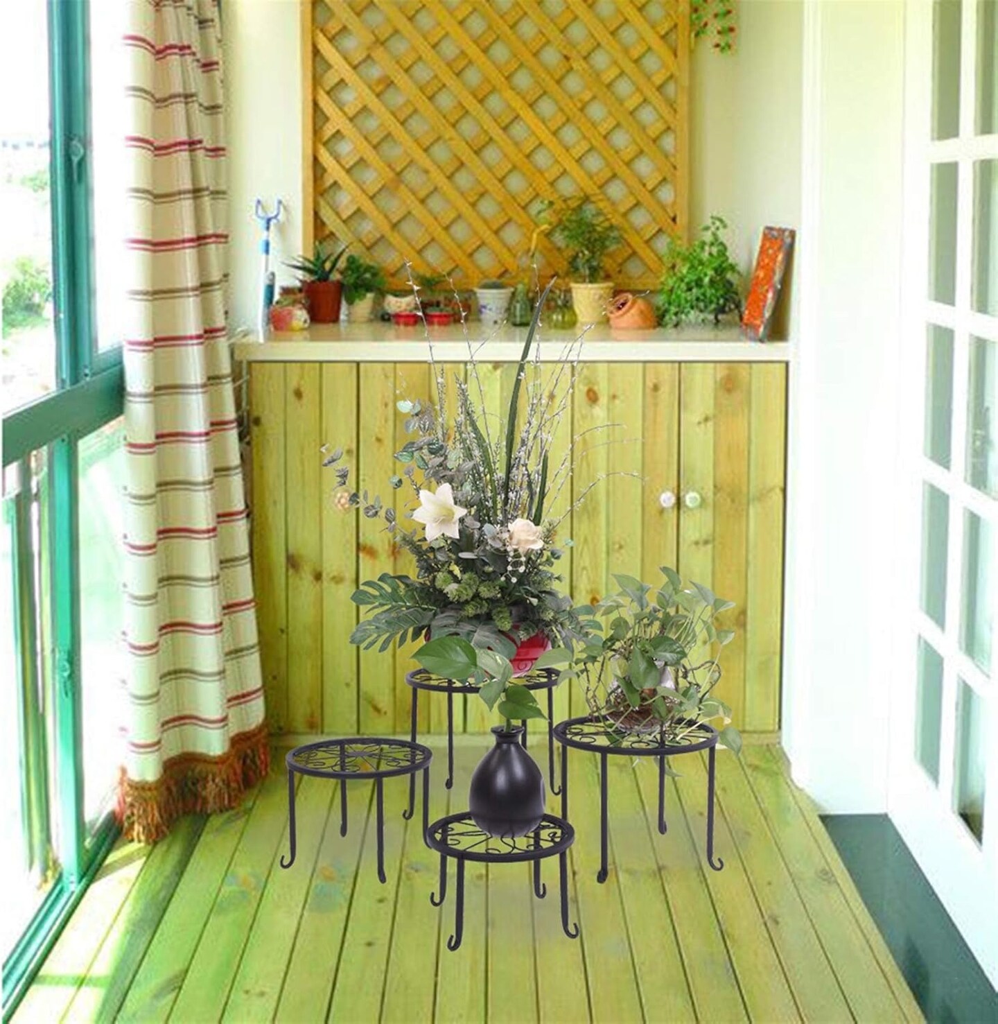 4-in-1 Round Pattern Metal Plant Stand &#x26; Flower Pot Rack