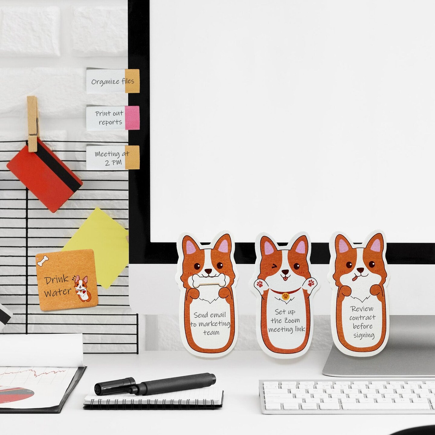 Wrapables Sticky Notes Set, Memo Notepads, Book Tabs, Page Markers, Sticky Notes, Home and Office Supplies (440 Sheets Total), Corgi