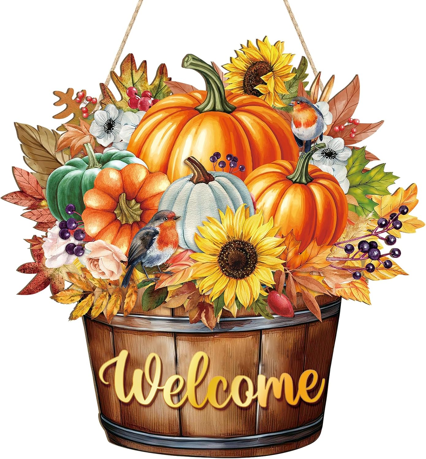 Fall Decoration Welcome Wreaths(Fall Barrel)
