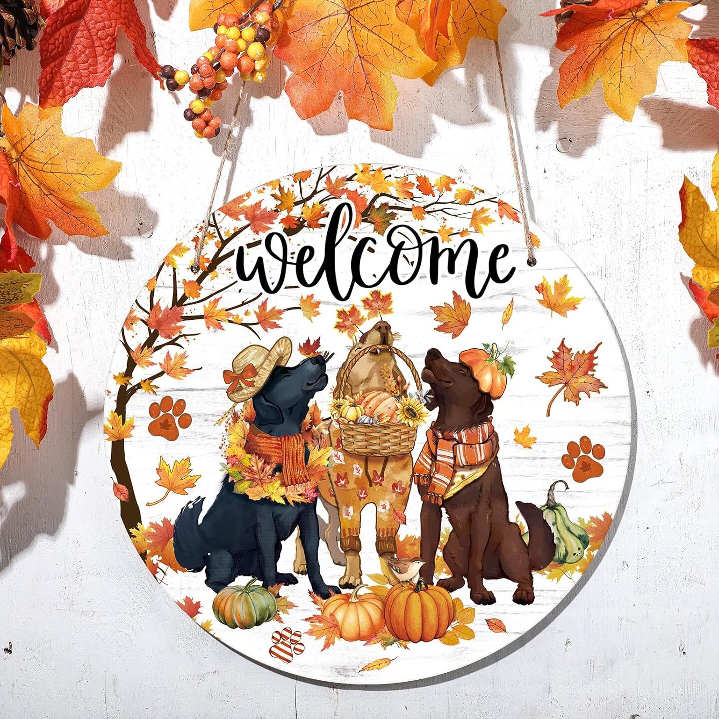 Fall Door Decorations Wooden(Multicolored)