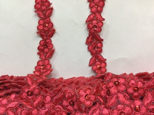 1 Yard Beaded & Corded Lace Trimming on Organza | 3/4" Wide | Decorative Couture Trim for Bridal, Quinceañera & Formalwear