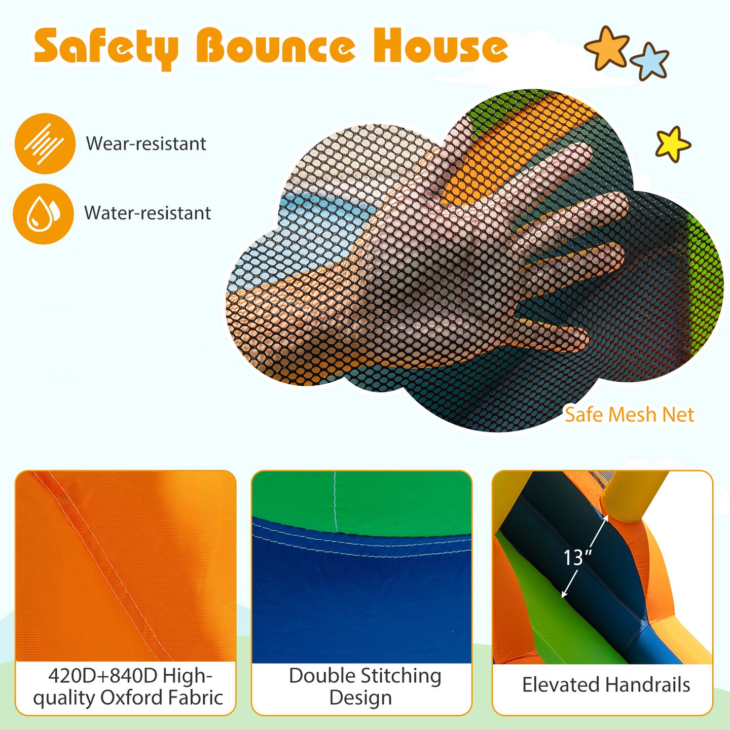 Multicolor 8-in-1 Inflatable Water Park for Kids with Slide Jumping Area Climbing Wall Basketball Football Ring Toss Splash Pool Ages 3 to 12