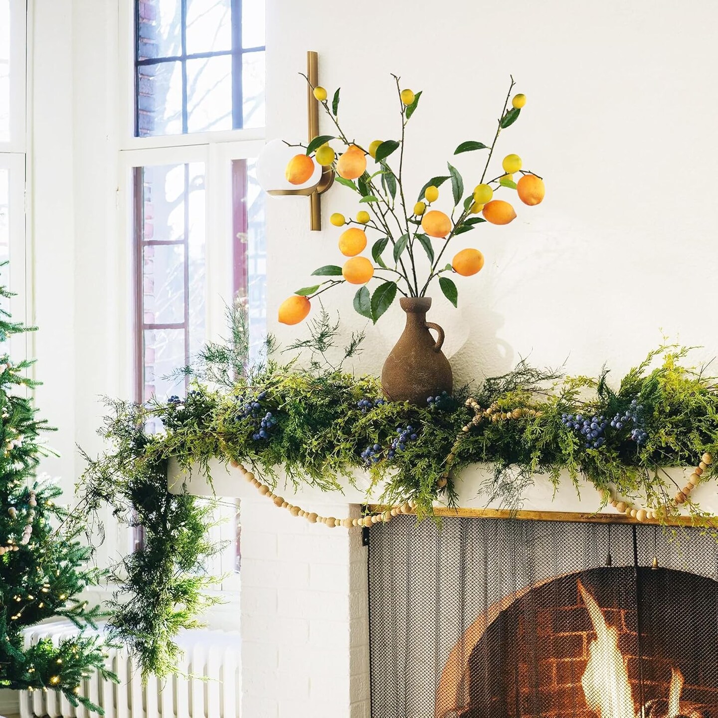 2Pcs Artificial Lemon Branches for Kitchen Party Decoration Yellow Fake Lemon Decor Farmhouse Style Home Table Centerpiece