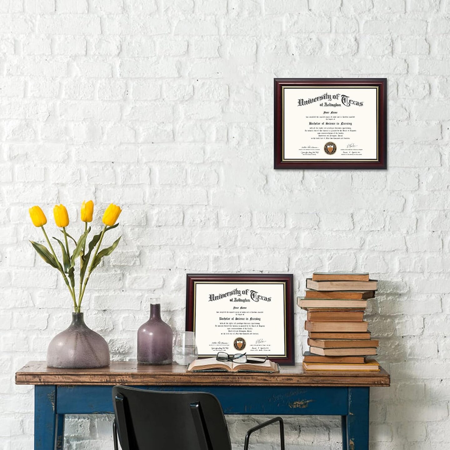 8.5x11 Certificate Diploma Frame,Solid Wood & UV Protection Acrylic,Cherry Finish with Gold Trim,2 Pack