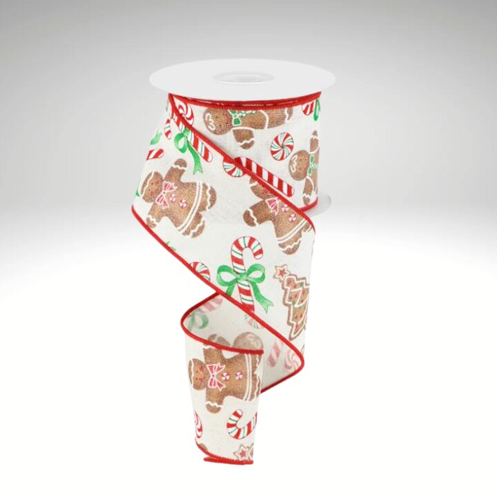 Gingerbread Christmas Ribbon | 2.5"x10yd Cotton Burlap Wired Bow Ribbon-RG0185837