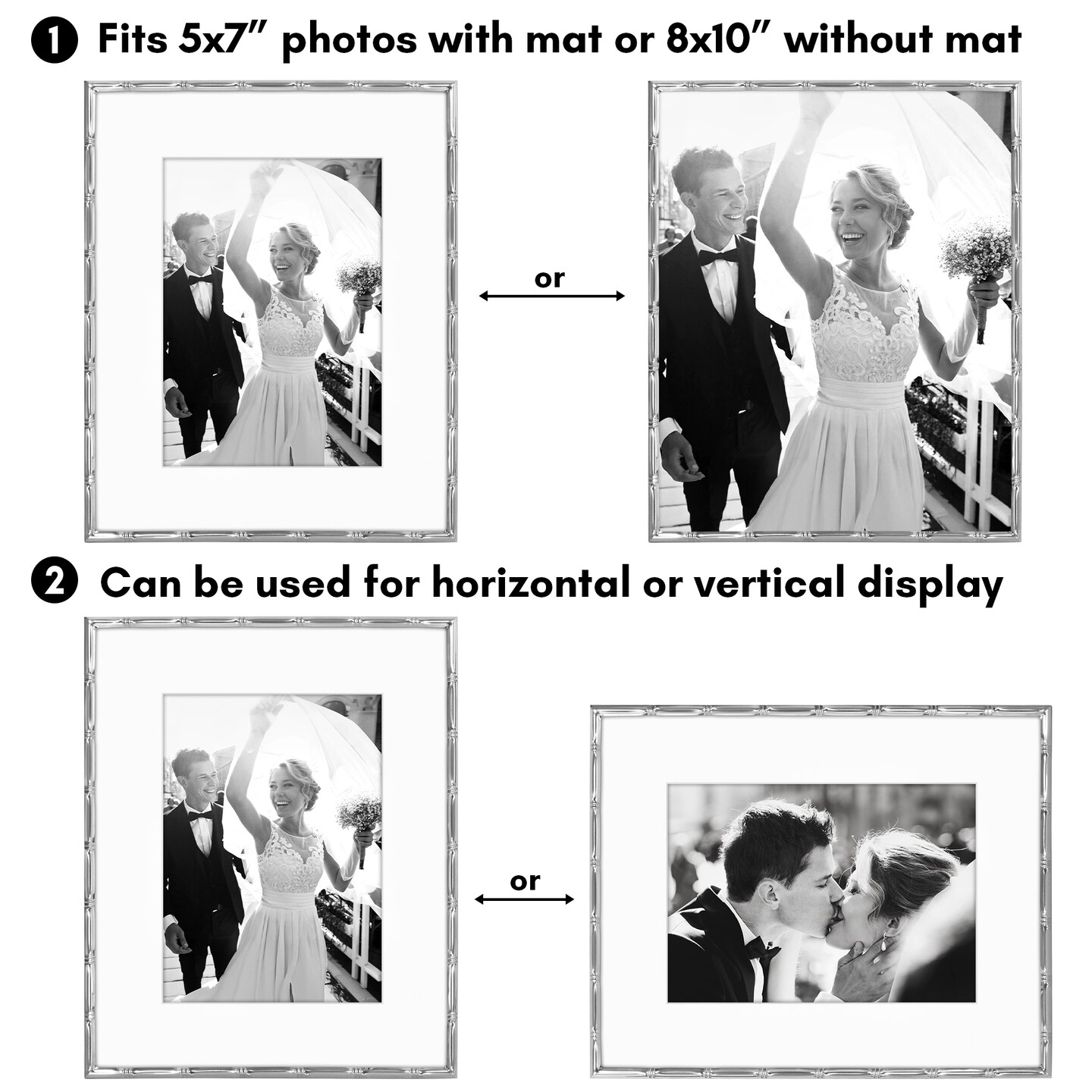 Americanflat Picture Frame with Bamboo-Style Molding - Bamboo Frame with Shatter-Resistant Glass and Mat - Elegant Gallery Style Frames for Tabletop or Wall Display