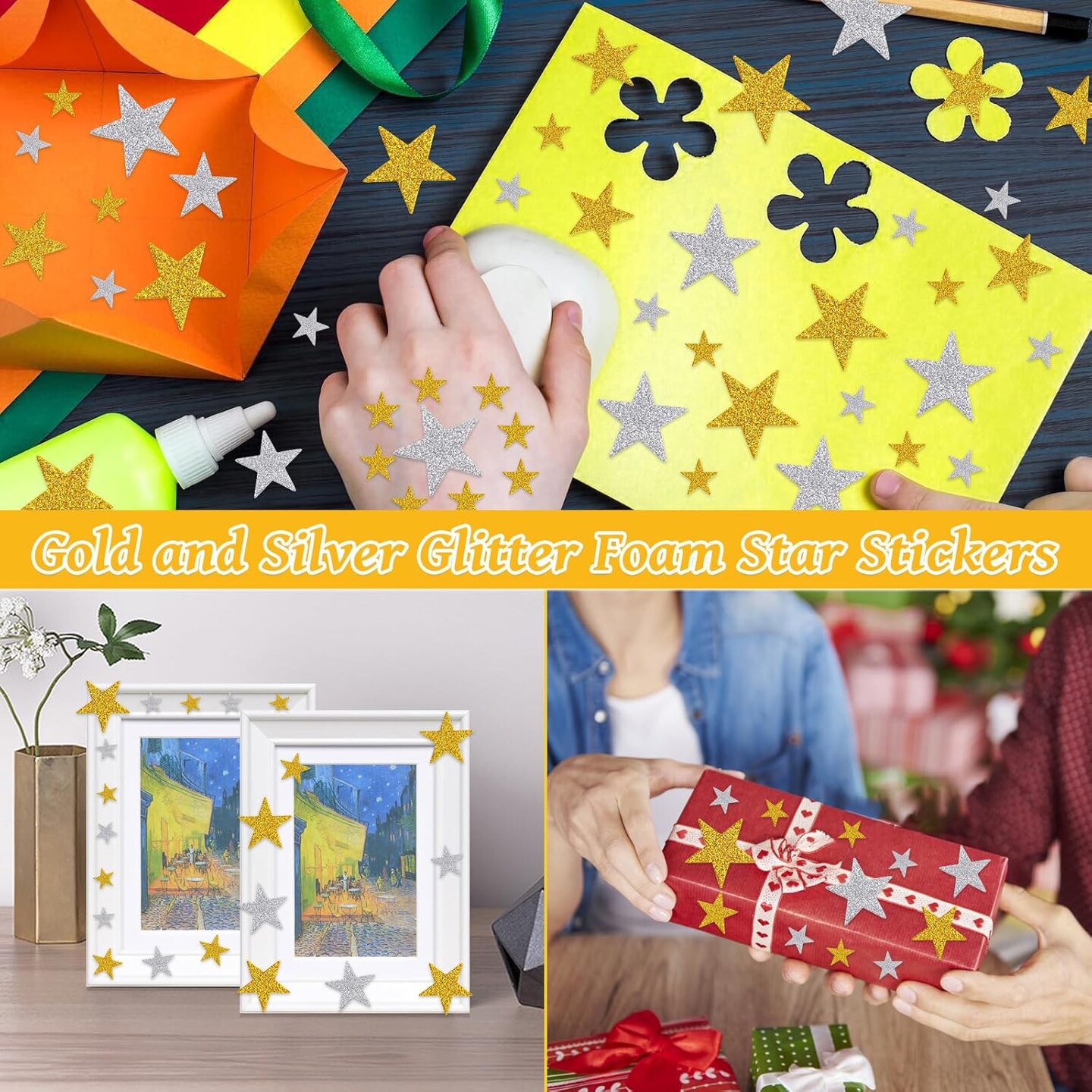 904pcs Star Stickers, Gold and Silver Glitter Foam Self Adhesive Star Stickers, Used for Kid Scrapbook and Posters Crafts and Home Decorations
