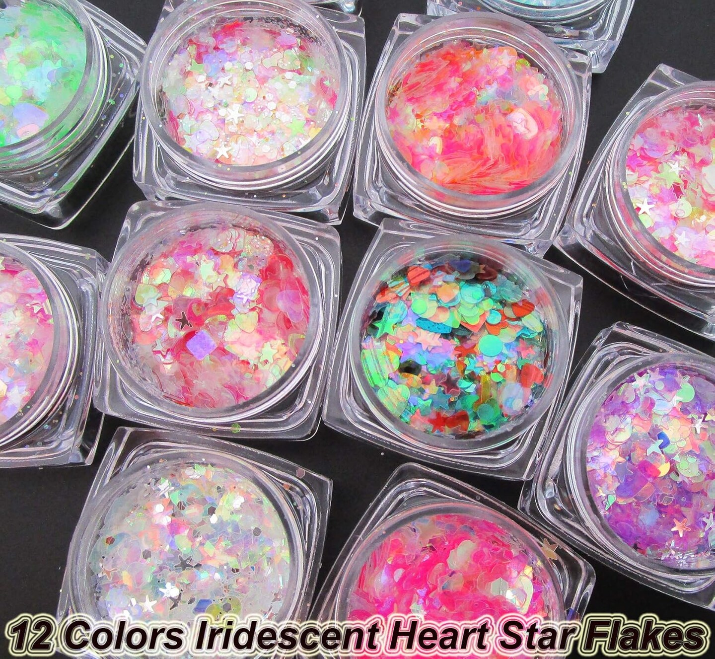 2 Colors Stars Heart Chunky Festival Glitter Sequins Iridescent Glitter Flakes Sparkles Resin Art Crafts Paints Decor