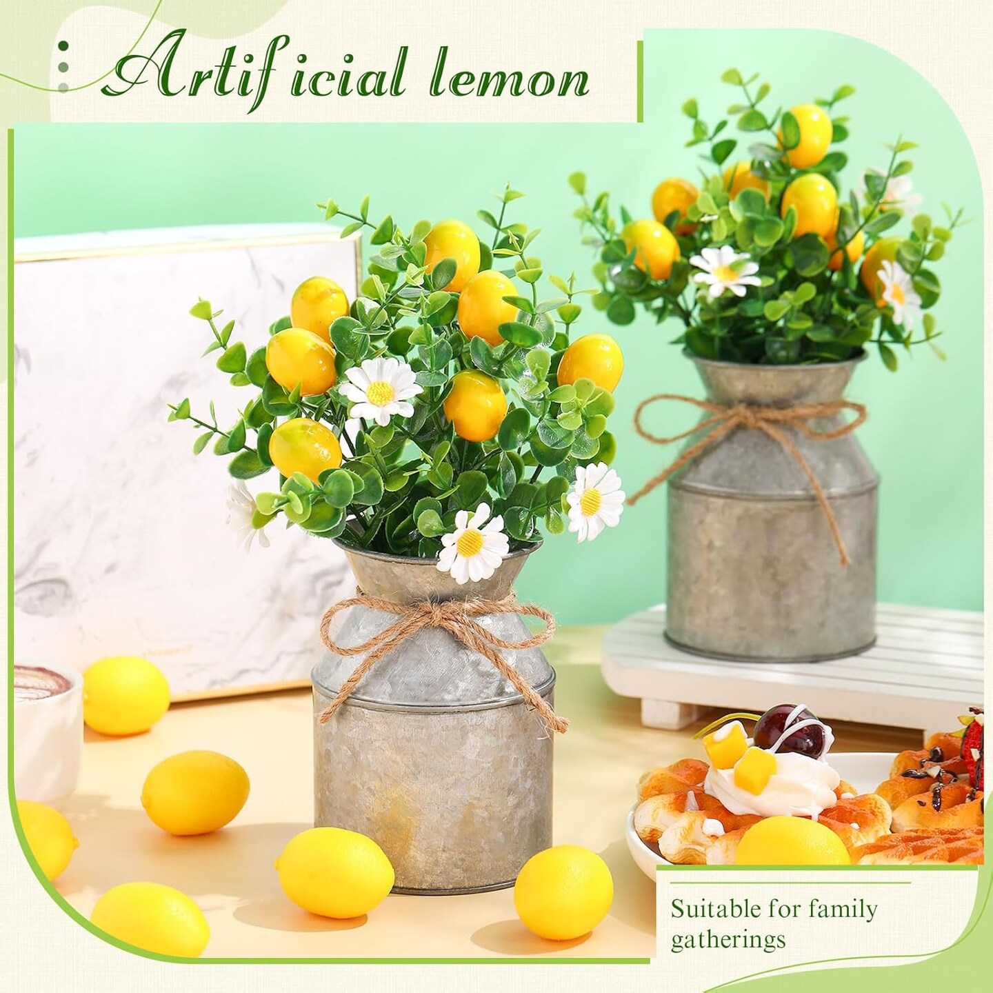 3 Sets Artificial Potted Lemon Decor Fake Fruit Lemon Flowers Table Centerpiece Faux Summer Kitchen Vases Tiered Tray Decor Farmhouse Plant for Indoor Outdoor Home Bathroom Dining