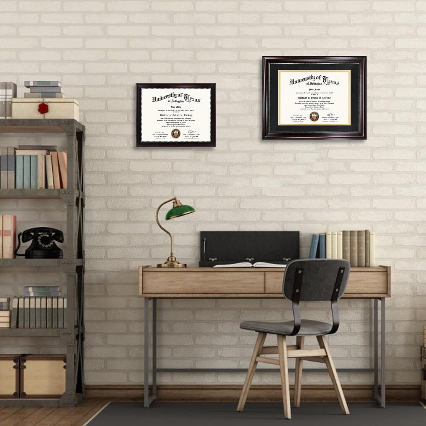 8.5x11 Diploma Frame with Black over Gold Mat or Display 11x14 Document without Mat, UV Protection Acrylic, Mahogany with Gold Beads