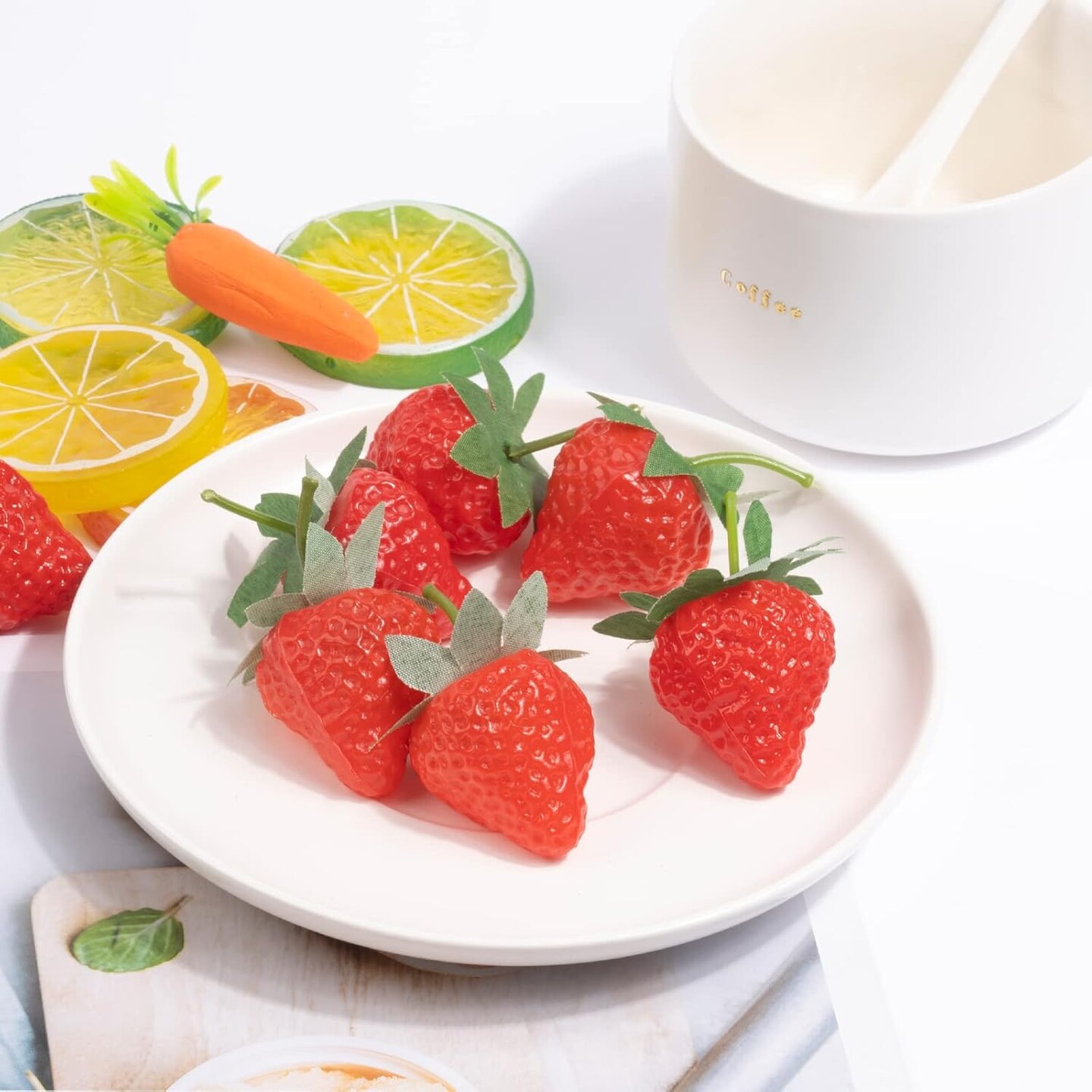 20 Pieces Artificial Strawberries Fake Strawberries Tabletop Centerpieces Lifelike Red Realistic Plastic Fruit for Kitchen Party Decoration
