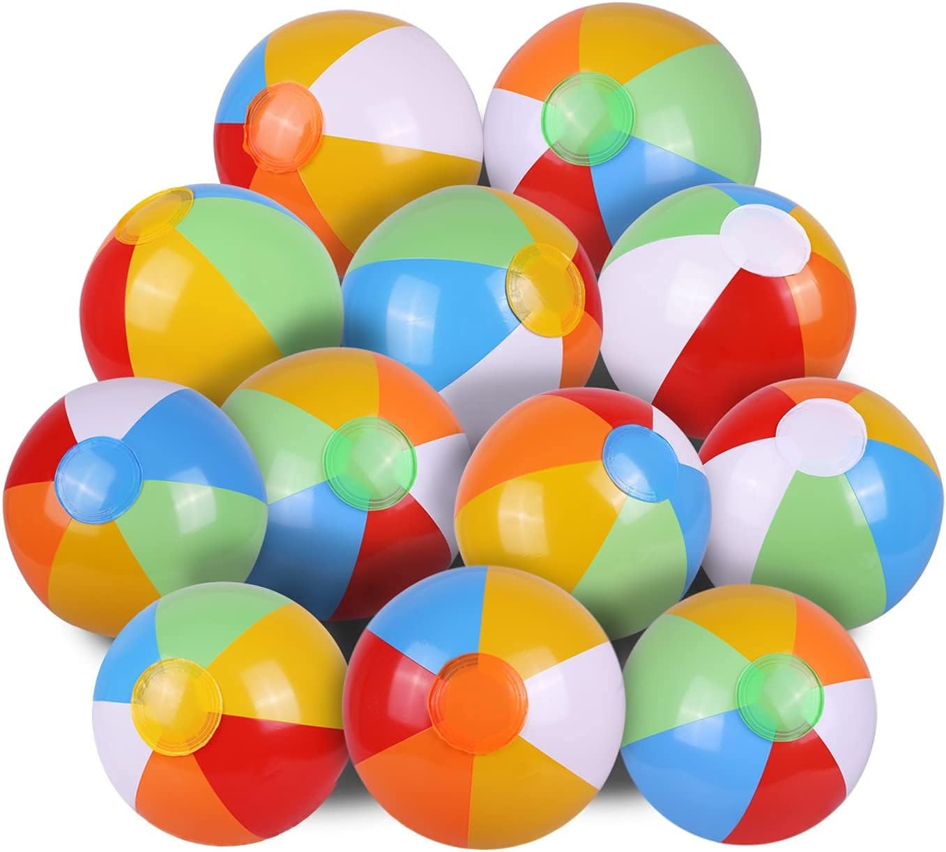 12&#x22; Beach Balls Bulk - Inflatable Swimming Pool Toys for Kids Birthday Party Supplies Favors Luau Decorations - Blow Up Classic Rainbow Color Beachball Summer Water Games Fun Gifts (12 Pack)