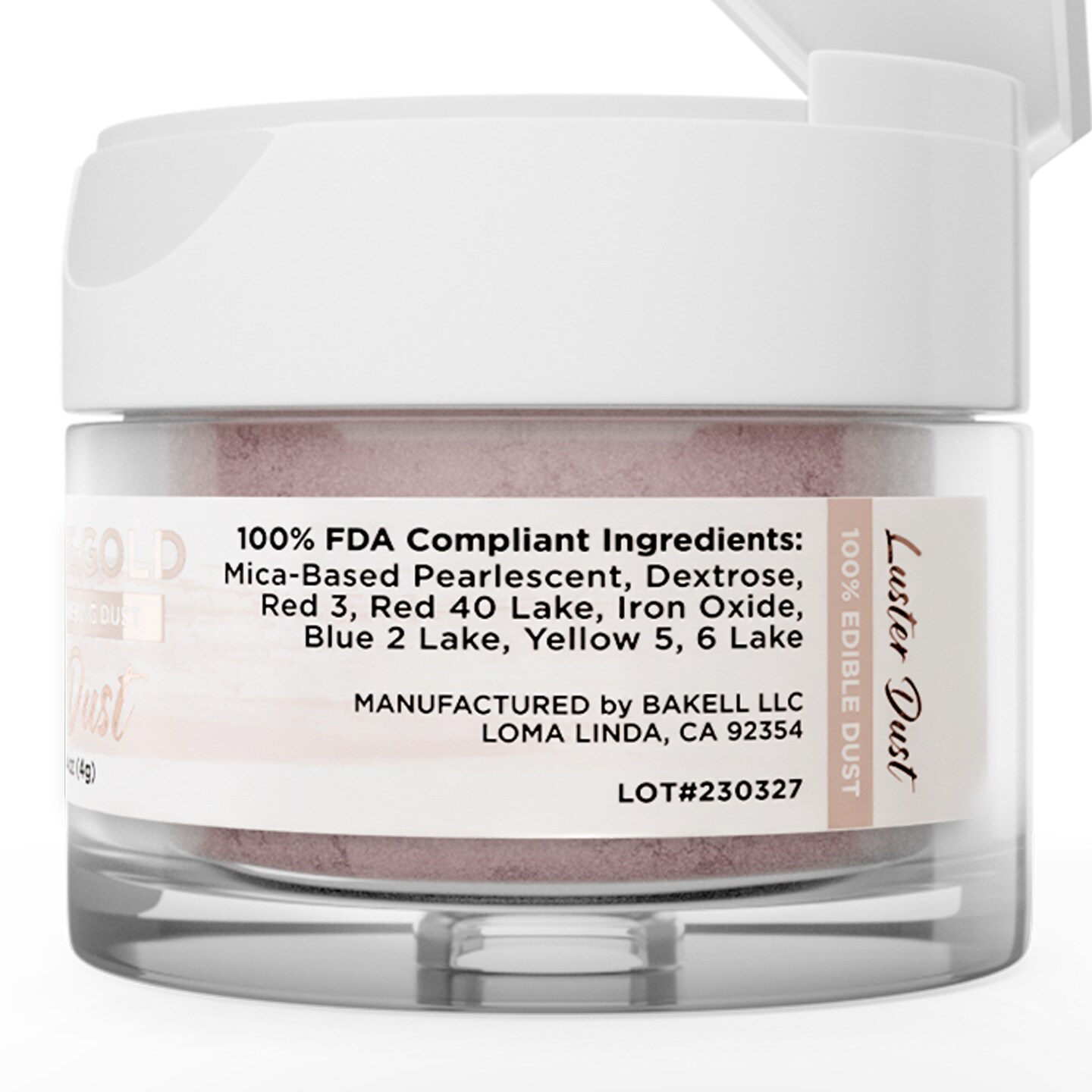 Bakell - Soft Rose Gold Luster Dust (4g, 1x Jar) Edible Vegan Dust & Paint for Baking, Desserts and Beverages