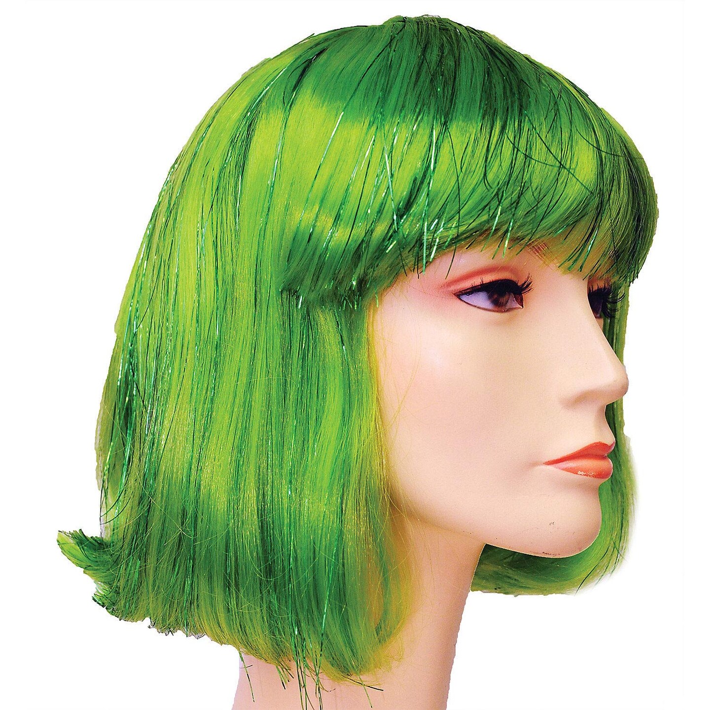 China Doll Wig Green with Tinsel Shine