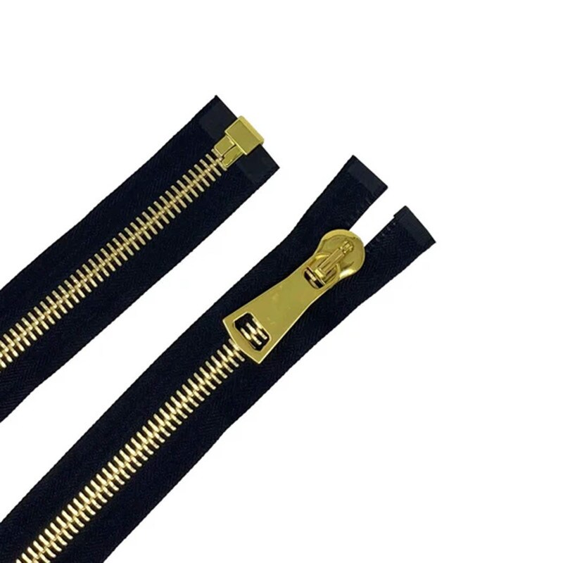 Zip Up 15MM One Way Separating Zipper Black Tape Gold Teeth 36 Inch