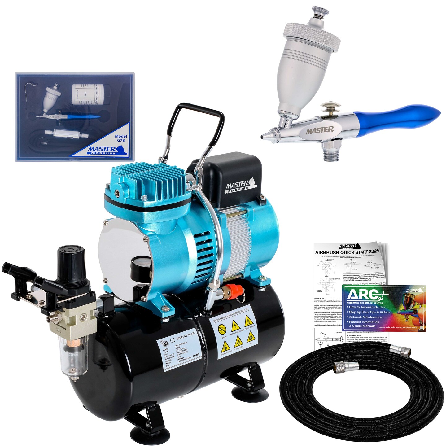 Single-Action Gravity Feed Etching &#x26; Abrasive G78 Airbrush Kit with High Performance Airbrush Air Compressor with Air Storage Tank