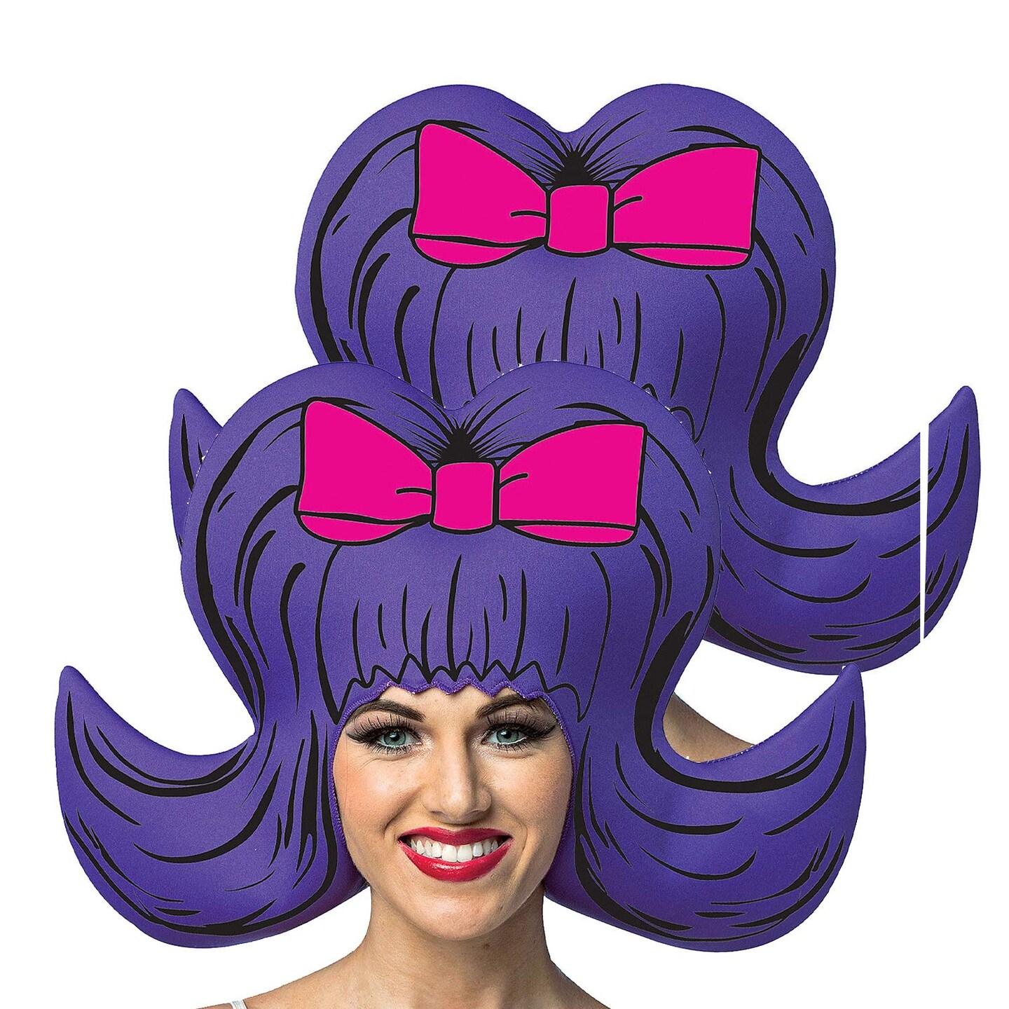 Bouffant Comic Wig Purple with Pink Bow