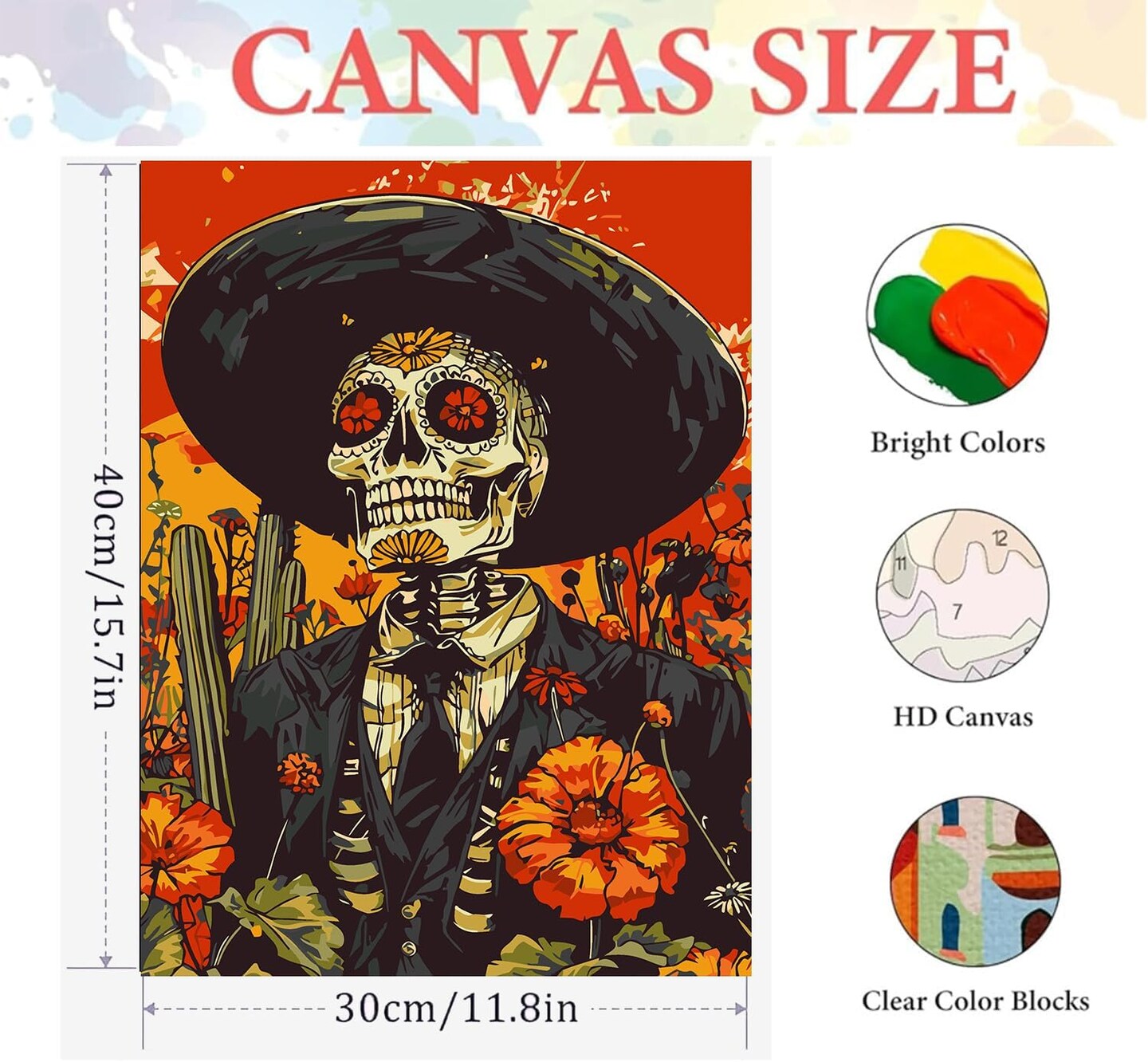 Paint by Numbers for Adults Beginners-DIY Skull Adult Paint by Number Kits Painting on Canvas, Skull Painting by Numbers, Skeleton Craft Kits for Adults Home Wall Art Decor 12x16 Inch