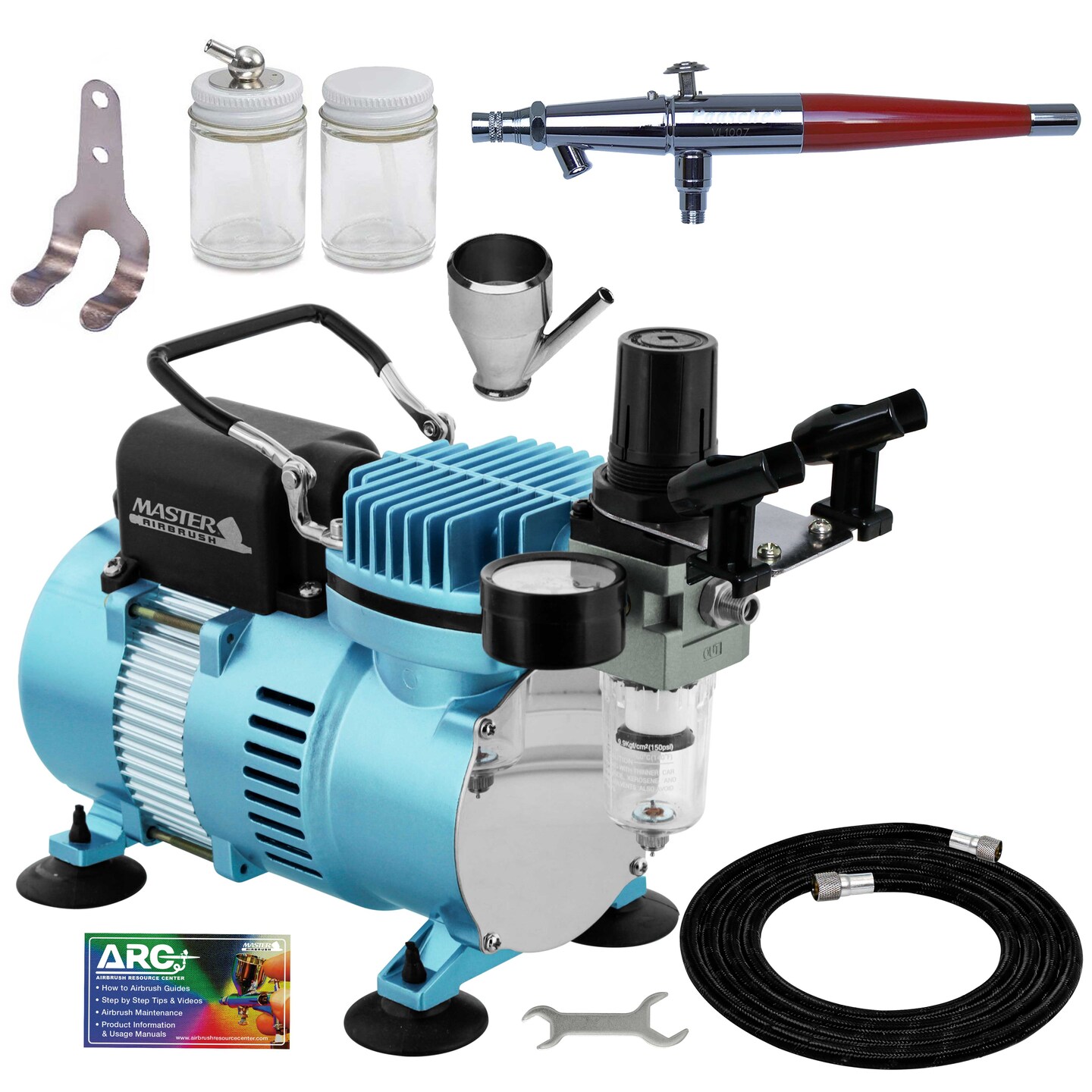 Paasche VL Series Dual-Action Siphon Feed Airbrush Kit with Cool Runner II Dual Fan Air Compressor System &#x26; Air Hose