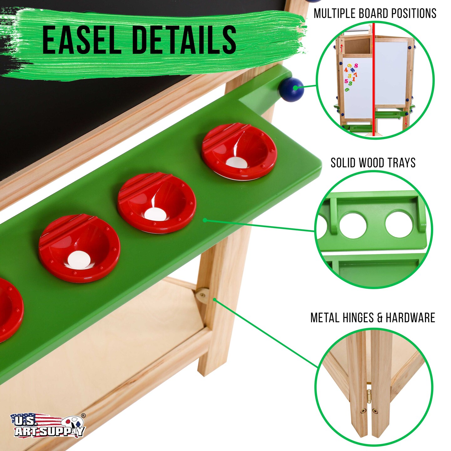Children&#x27;s 3-Sided Art Activity Easel with 3 Magnetic Stations, Chalkboard, Blackboard, Dry Erase White Board, Paper Roll, Paint Cups Shelf - Painting