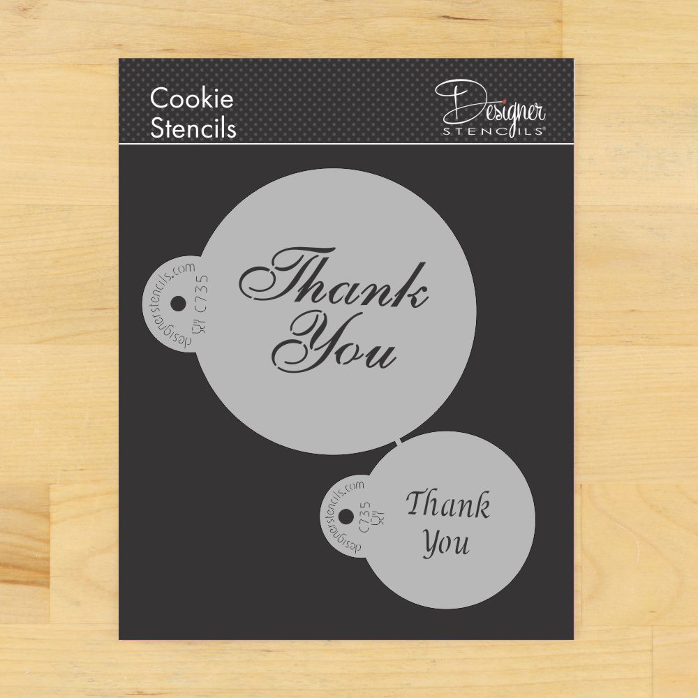 Thank You Cookie &#x26; Cupcake Stencil Set | C735 by Designer Stencils | Cookie Decorating Tools | Baking Stencils for Royal Icing, Airbrush, Dusting Powder | Reusable Plastic Food Grade Stencil for Cookies | Easy to Use &#x26; Clean Cookie Stencil