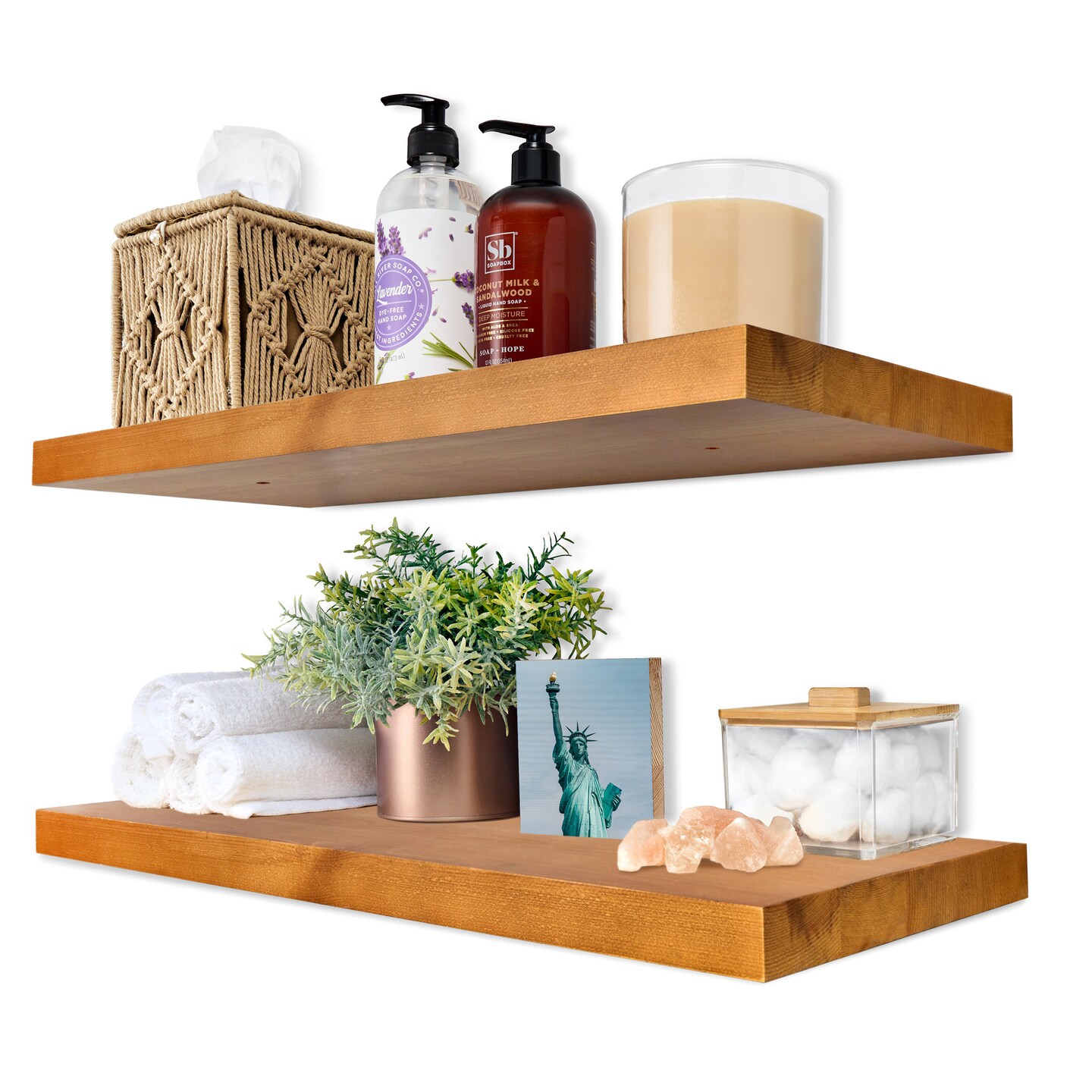 Sorbus Wood Floating Shelves for Wall - 24&#x201D; Solid Wood Wall Shelves for Bathroom Decor, Books, Bedroom &#x26; Living Room - Set of 2 Black Wall Mounted Kitchen Shelves - Durable 100% Premium Solid Pine