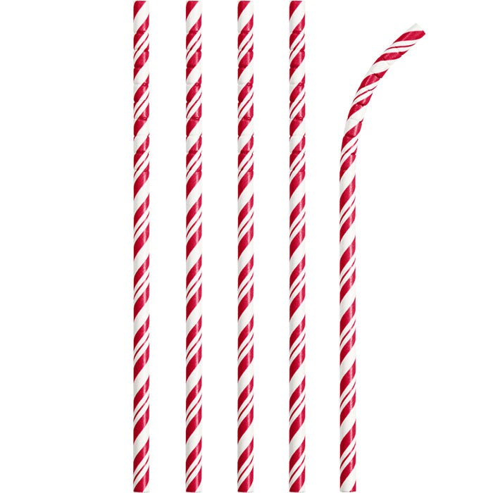 144 pc Bulk Classic Red and White Striped Flex Paper Straws