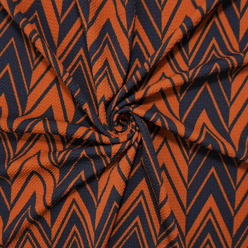 Brown Poly Abstract Chevron Print Liverpool Double Knit Fabric By the Yard