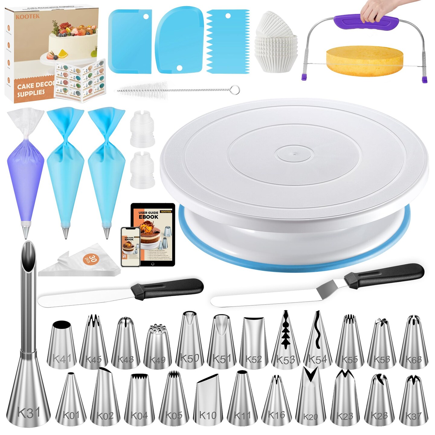 96 PCs Cake Decorating Kits, Baking Supplies Tools with Cake Stand Turntable, Piping Bags and Tips, Cake Leveler, Frosting Icing Spatulas &#x26; More Accessories for Cake Cupcake Decorations