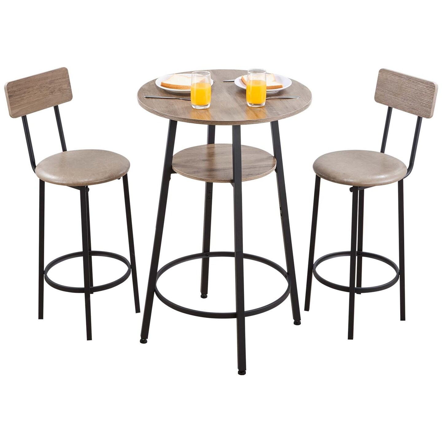 Light Gray 3-Piece Bar Table Set with Rounded Corner Design and Stools