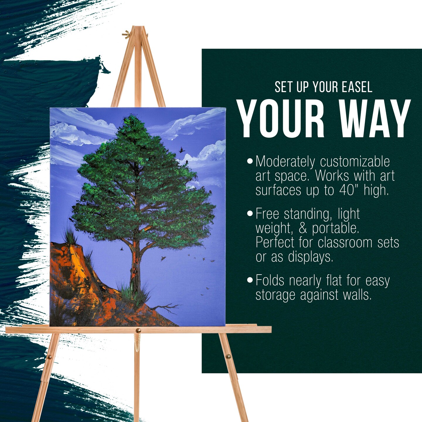 64&#x22; Wooden Easel Stand - Adjustable A-Frame Tripod for Painting, Drawing, Photos &#x26; Signs - Lightweight Easels, Wood Easel Stand for Sign Wedding Display 40&#x22; Canvas Capacity