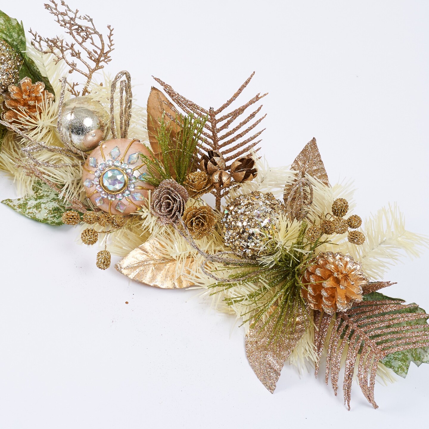 Sage Green Gold with Mini Wood Rose Garland - Handcrafted Holiday Elegance - Holiday Tree